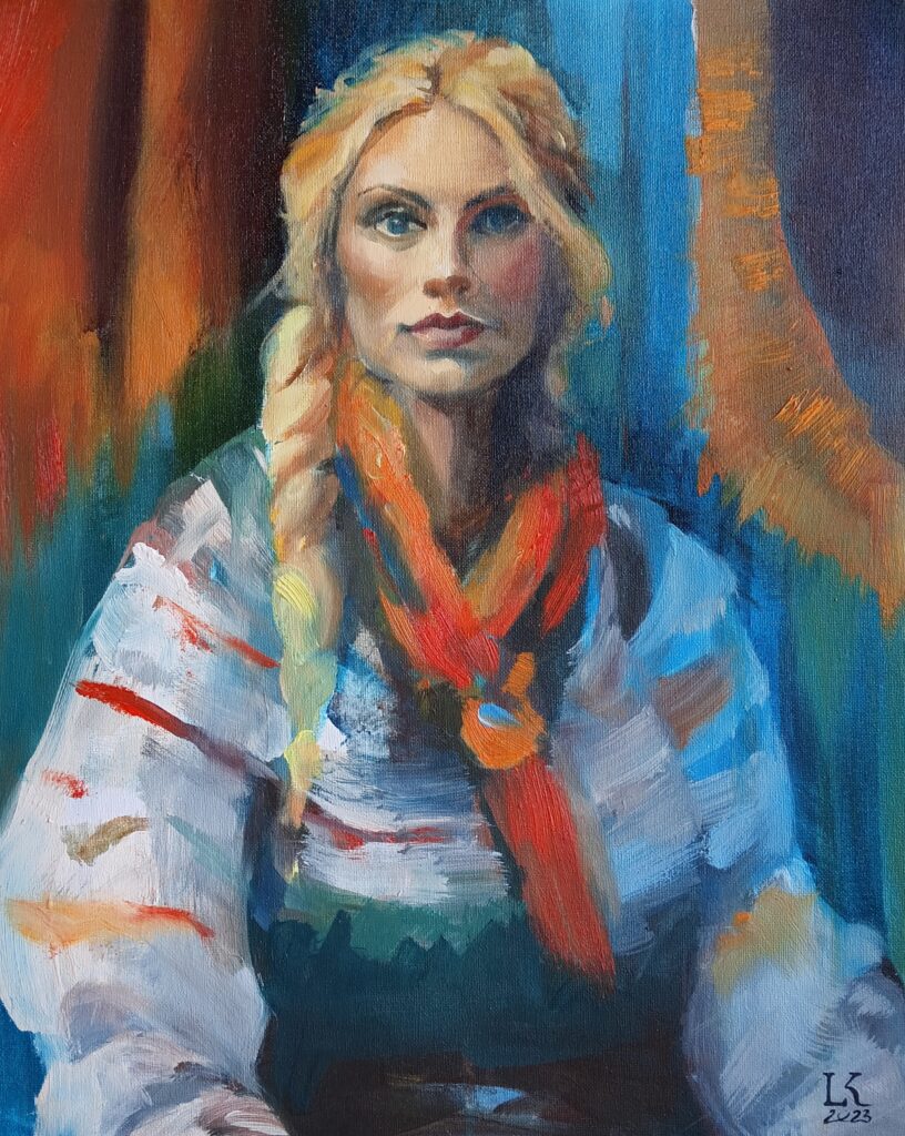 portret młodej słowianki w swetrze